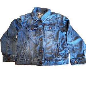 Oshkosh Bgosh Girls Denim Jean Jacket Appliques Snap Up Flap Pockets Blue Sz 10